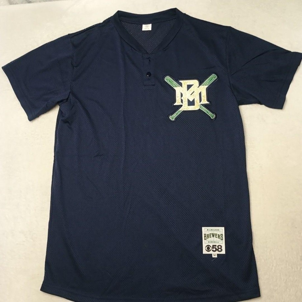 Milwaukee Brewers Jersey Men M Blue MLB Baseball Mesh Button Placket SGA 90s